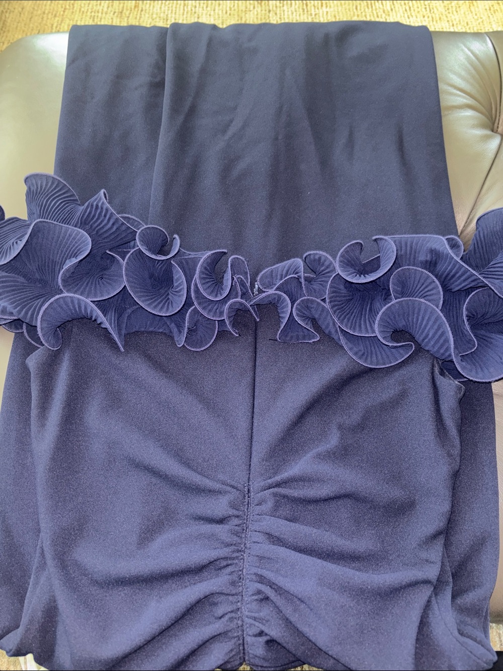 Xscape Navy Ruffled Off the Shoulders Maxi Gown - Picture 5 of 14